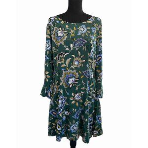 Old Navy long Sleeve fit and flare floral dress green sz 14